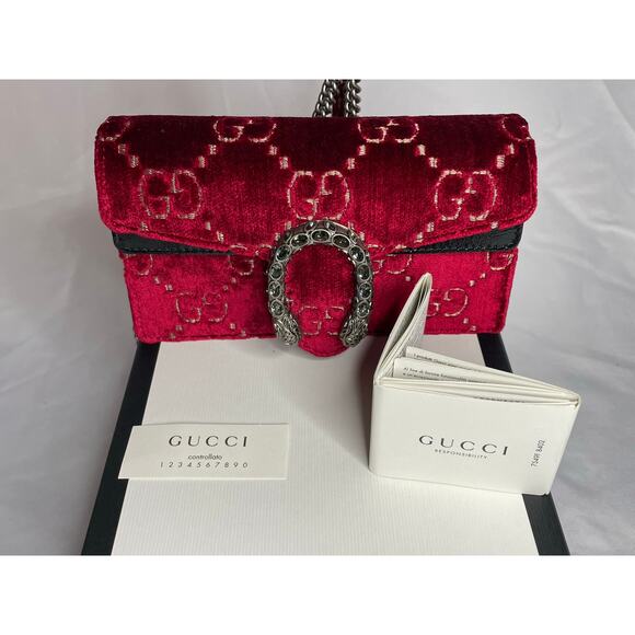 Gucci Dionysus Super Mini Red Velvet Crossbody Bag NWB - Picture 5 of 15